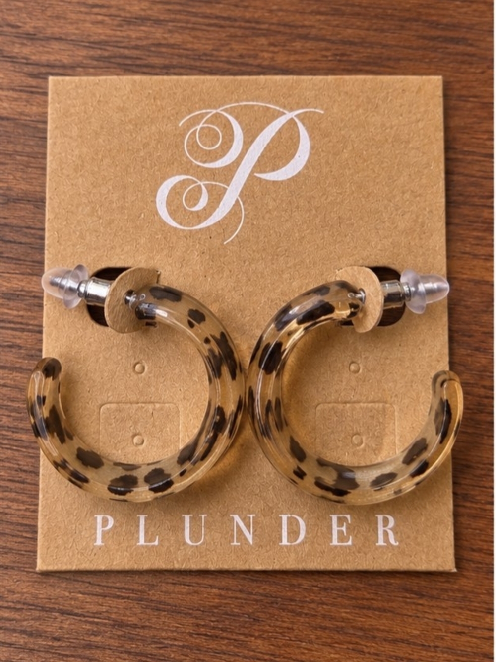NWT Plunder Tortoiseshell Hoop Earrings - Light Brown with Black Spots